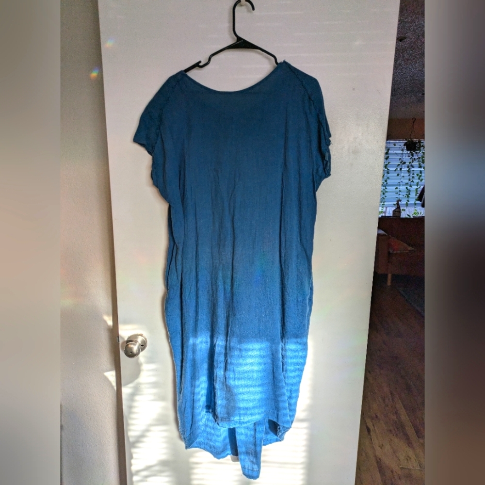 Linen blue cocoon dress by Black Crane
